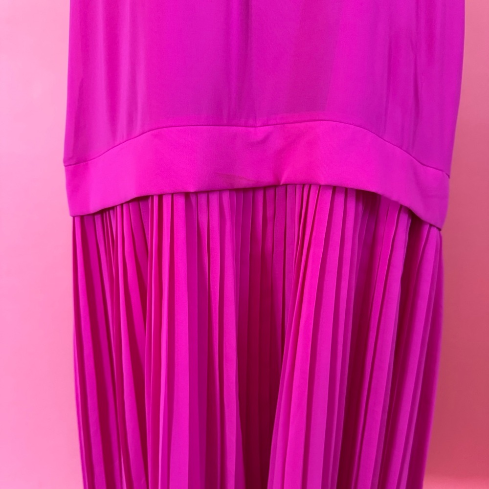 Vintage Kenzo Paris Pleated Flowy Drop Waist Magenta Midi Dress 38 - Picture 6 of 17